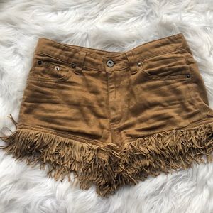 Faux suede fringe shorts